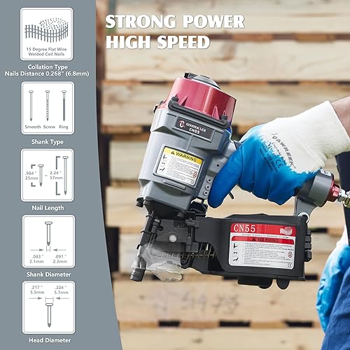 Vista 3 de Clavadora de bobina de aire CN55 15 grados 1 pulgada a 2-1/4 pulgadas bobina pistola de clavo disparo rápido para embalaje de paletas de madera