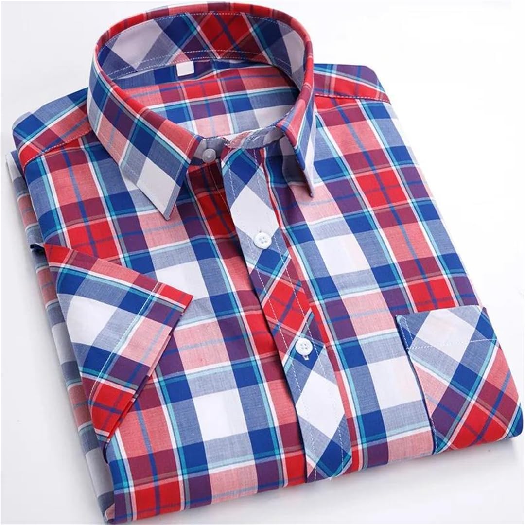 Disimlarl Camicie a maniche corte da uomo in cotone morbido confortevole sottile plaid giovane camicia casual