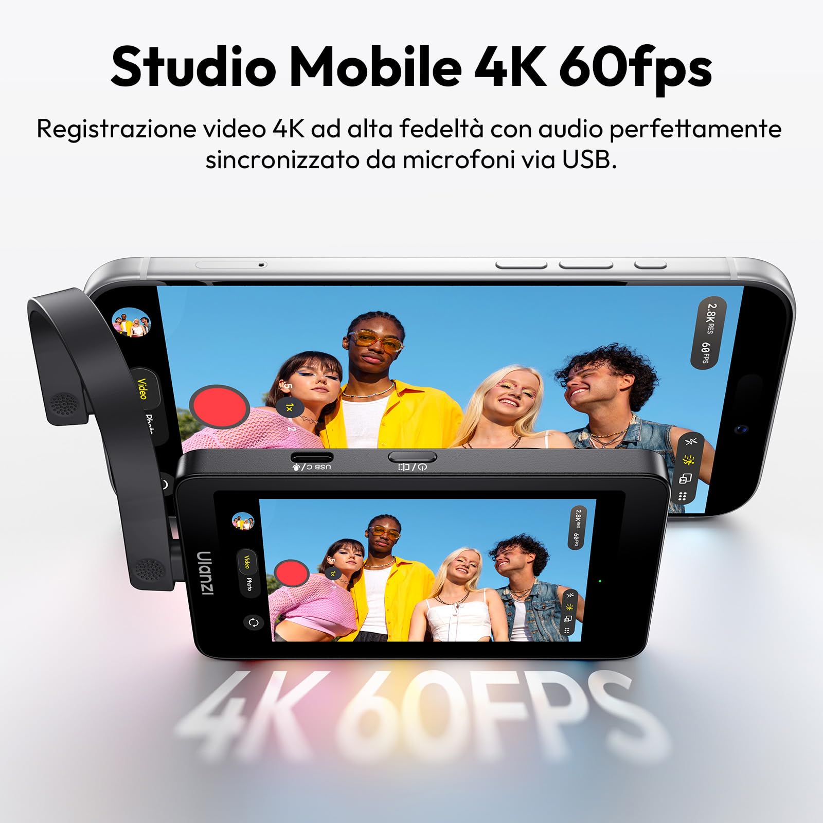 ULANZI VM1 Selfie monitor schermo magentico da 3,97” 4K@60fps per smartphone DP-Ready, 87g, Connessione cablata senza Wi-Fi, Zero Lag, 3-Livelli Luminosità, USB-C Pass-Through 60W, Vlog/Live/Shorts