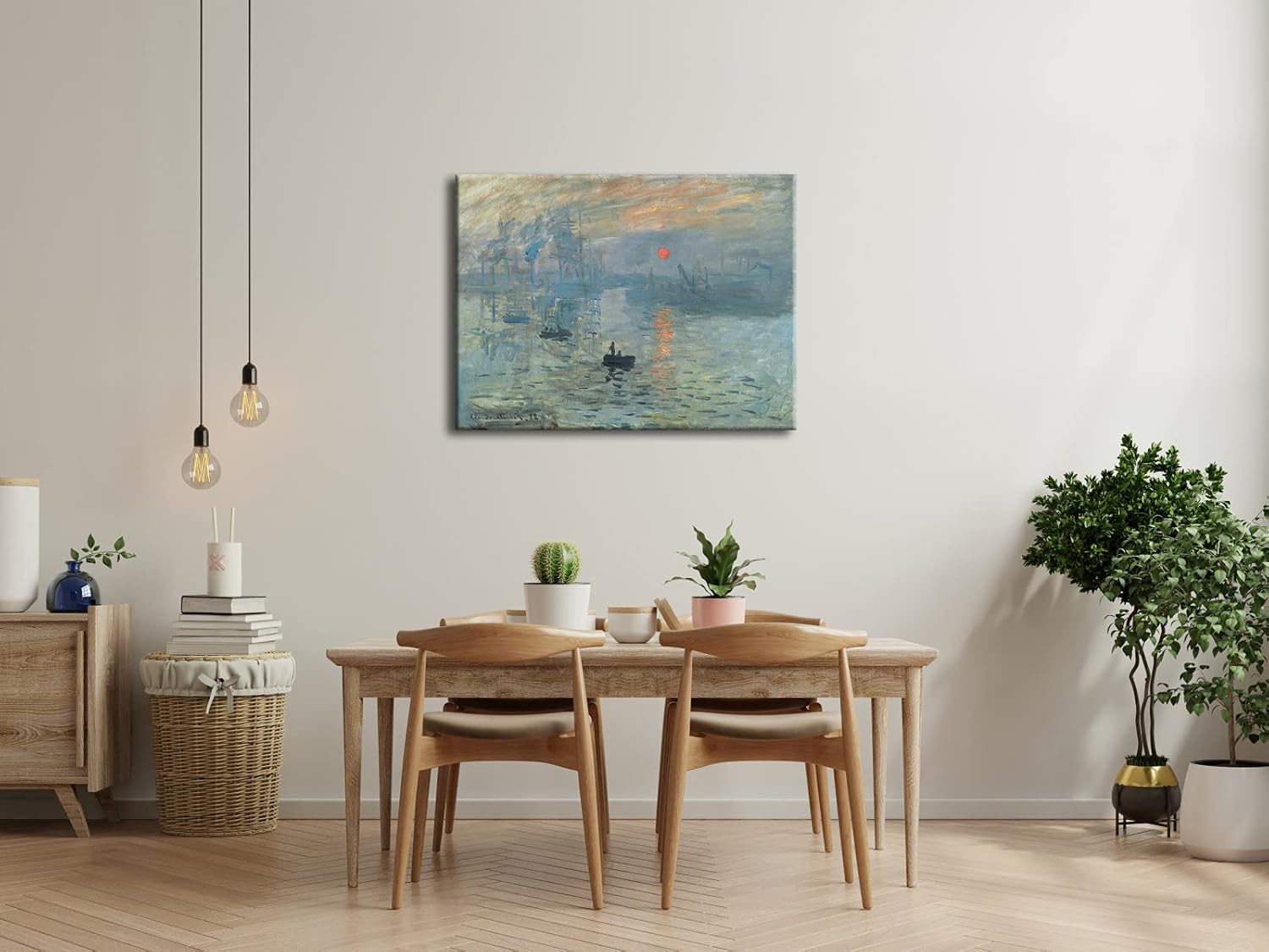 Wieco Art Impression Sunrise Modern Stretched and Framed Giclee Canvas Prints of Claude Monet Famous Oil Paintings Reproduction Seascape Artwork Pictures on Canvas Wall Art for Home Decorations L