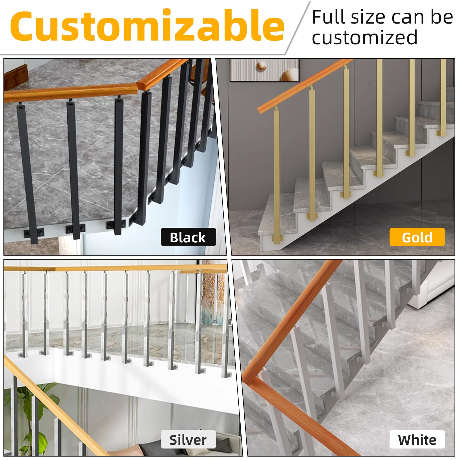 Postes De Balaustre De Escalera Cuadrados: Husillos De Barandilla De Metal Ajustables De 270° Con Base De Soporte Plano Y Kits De Tornillos; Los Postes De Hierro Blanco Son Adecuados Para Terrazas