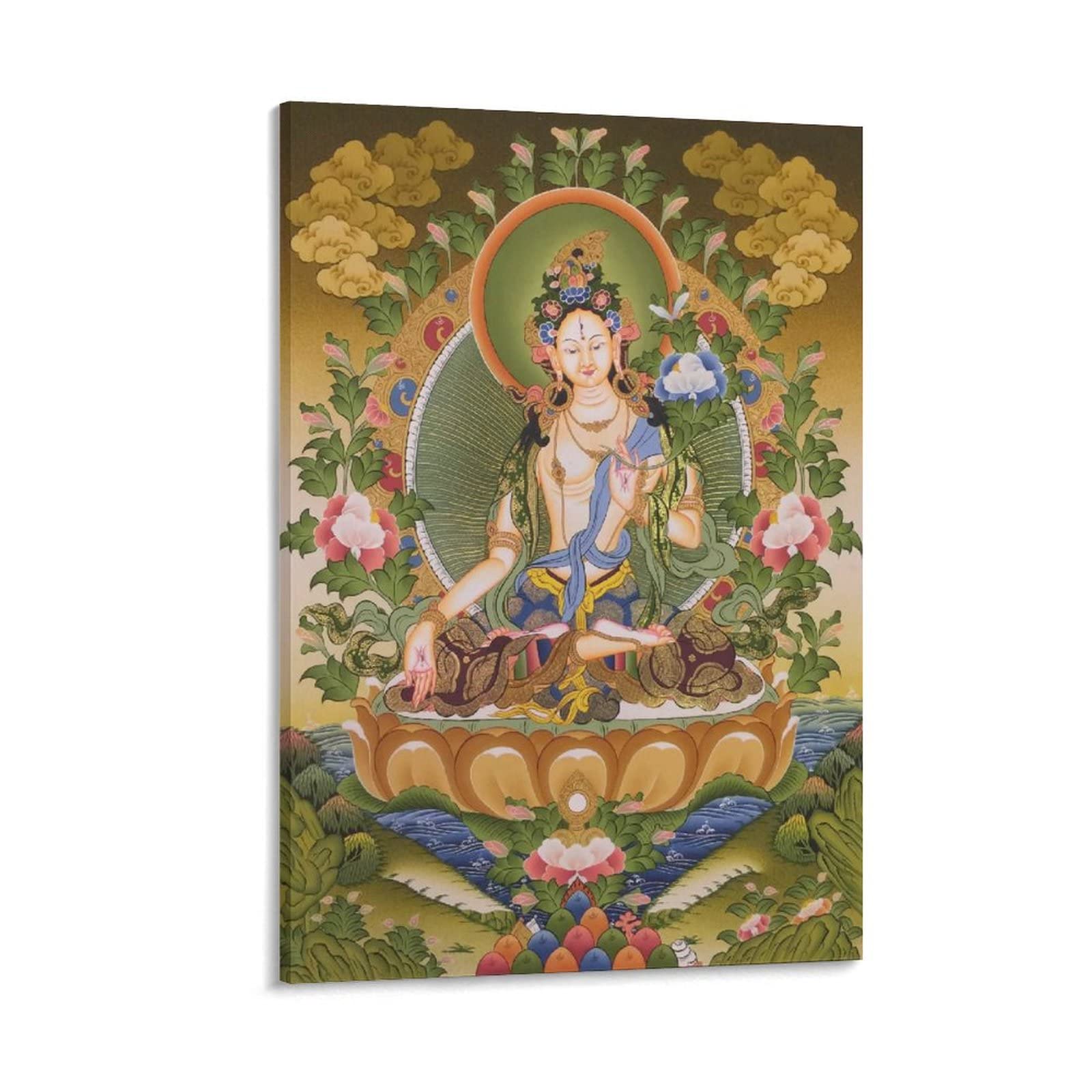 Poster bianco Tara Buddismo Religione Meditazione Buddha Bodhisattva su tela Regali per la pittura Poster Decorazione della stanza Decorazione della casa 40 x 60 cm (40 x 60 cm)
