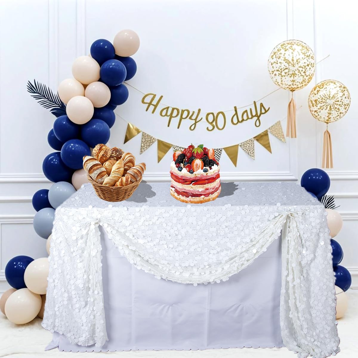 White Tablecloth Rectangle 50x102 Inches 5+18mm Big Payette Sequin Tablecloth Rectangle Glitter Table Overlays for Wedding Birthday Party Baby Bridal Shower