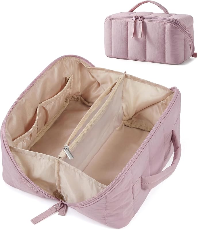 Necessaire de maquiagem BAGSMART com abertura total, estojo acolchoado resistente à água, roxo Mist Purple