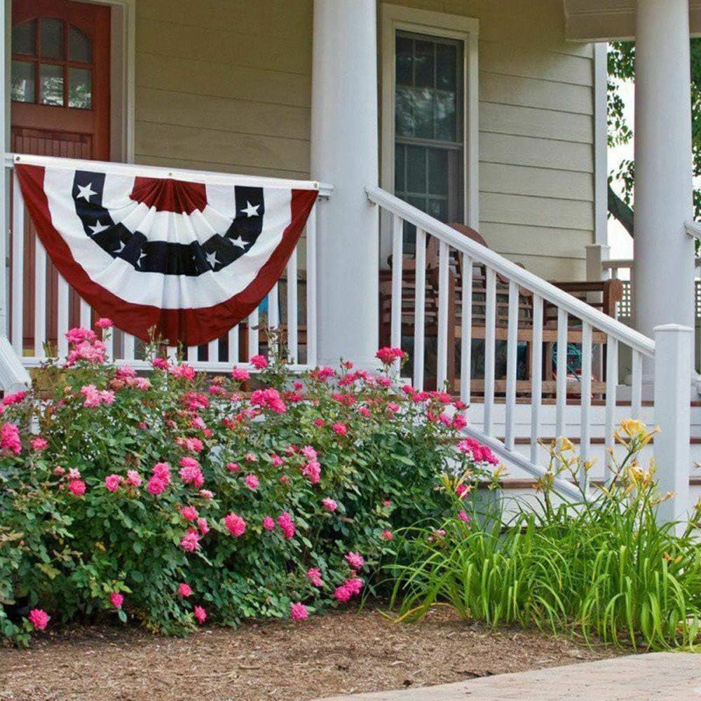 USA Pleated Fan Flag, 3x6 Feet American US Bunting Flags Patriotic Stars & Stripes - Sharp Color and Fade Resistant - Canvas Header and Brass Grommets - United States 3 x 6 Feet Half Fan Banner (5)