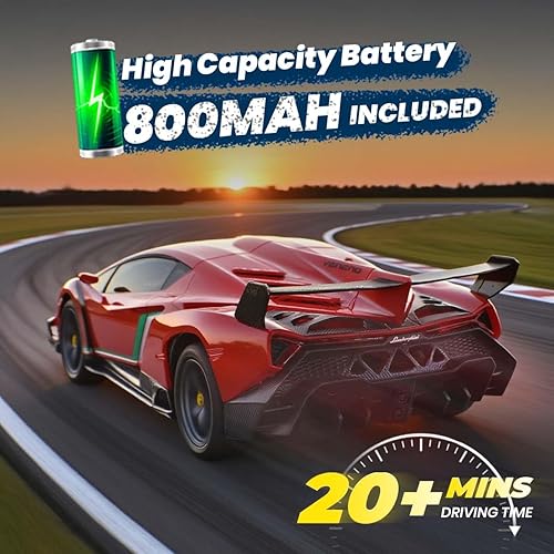 Miniatura 7 de QUN XING Auto a control remoto 124 con licencia oficial Lambo Veneno RC Drift Car con luces LED 2.4GHz 4WD 15KMH Control de velocidad rápida batería