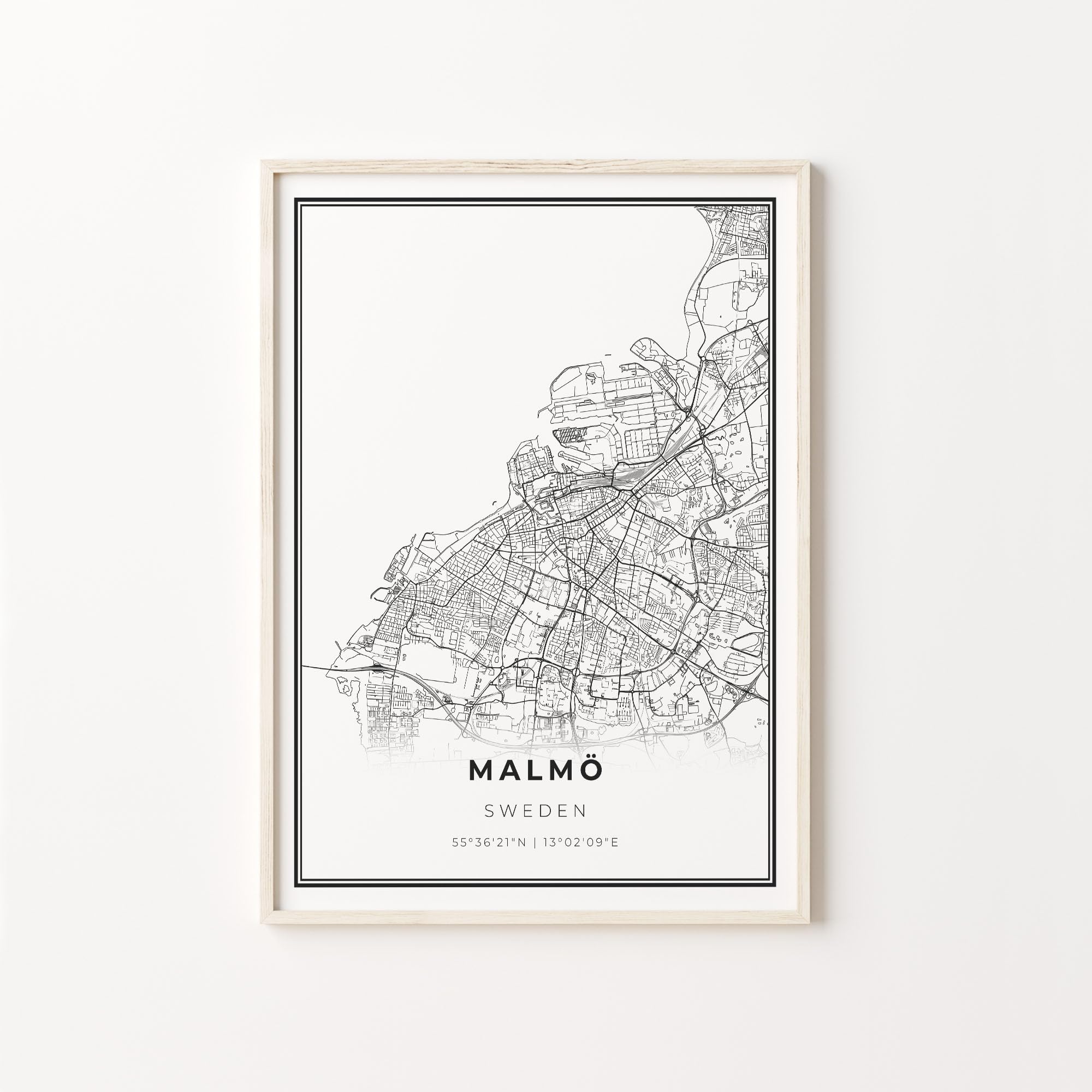 Artfield Malm√∂ Print, City Map Art Poster, Sweden Malmo Sweden, Wall Art Decor, Modern Black and White Style, Entryway Print