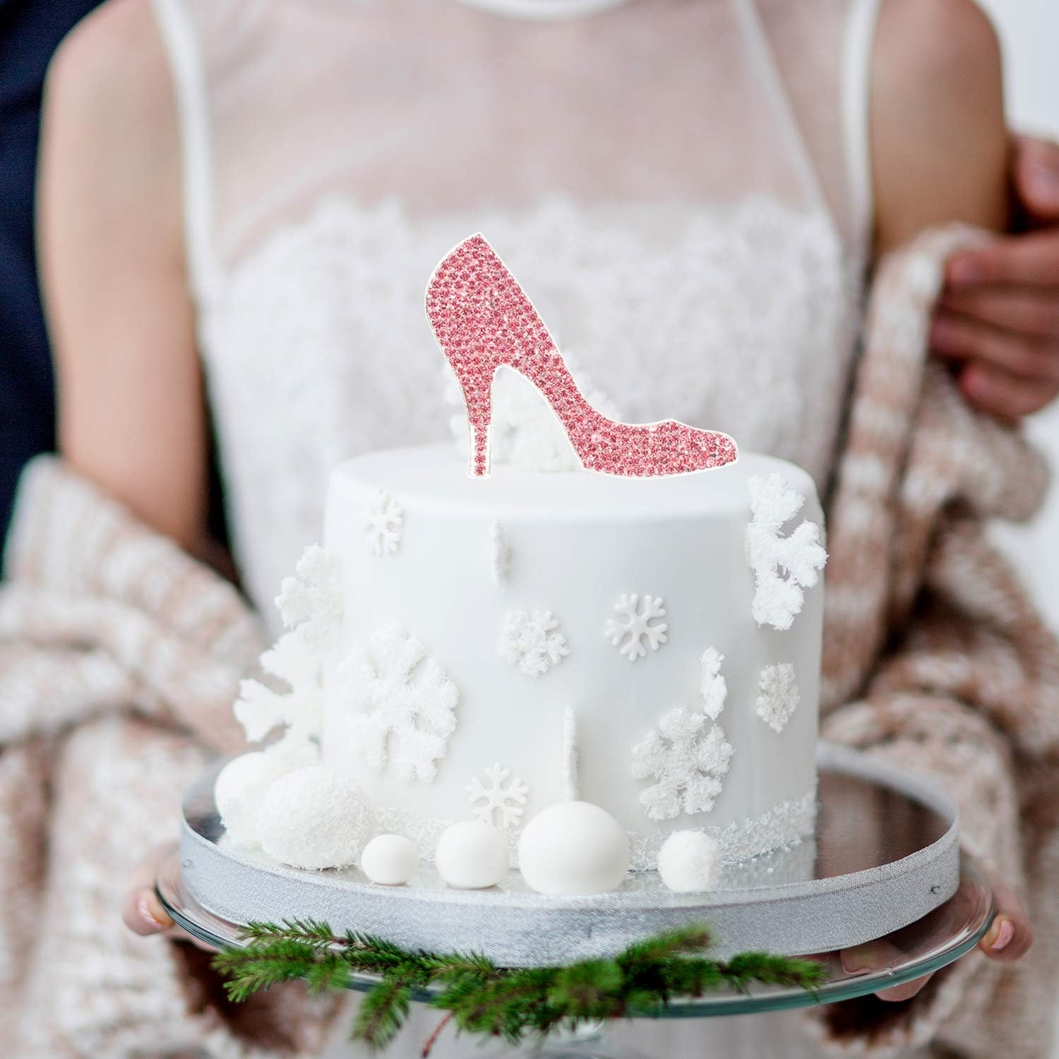 LINGTEER High Heel Pink Rhinestone Crystal Cake Topper Perfect for Birthday Wedding Anniversary Party Keepsake Sparkle Decoration - Image 7