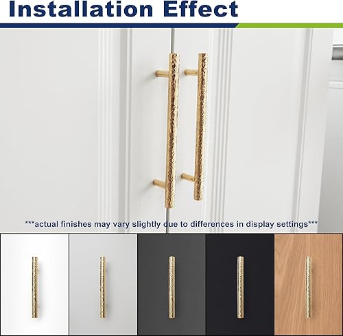 Miniatura 4 de KOPPALIVE Paquete de 6 tiradores de gabinete de cocina de latón macizo, manijas de barra en T modernas doradas, asas martilladas centrales de 5