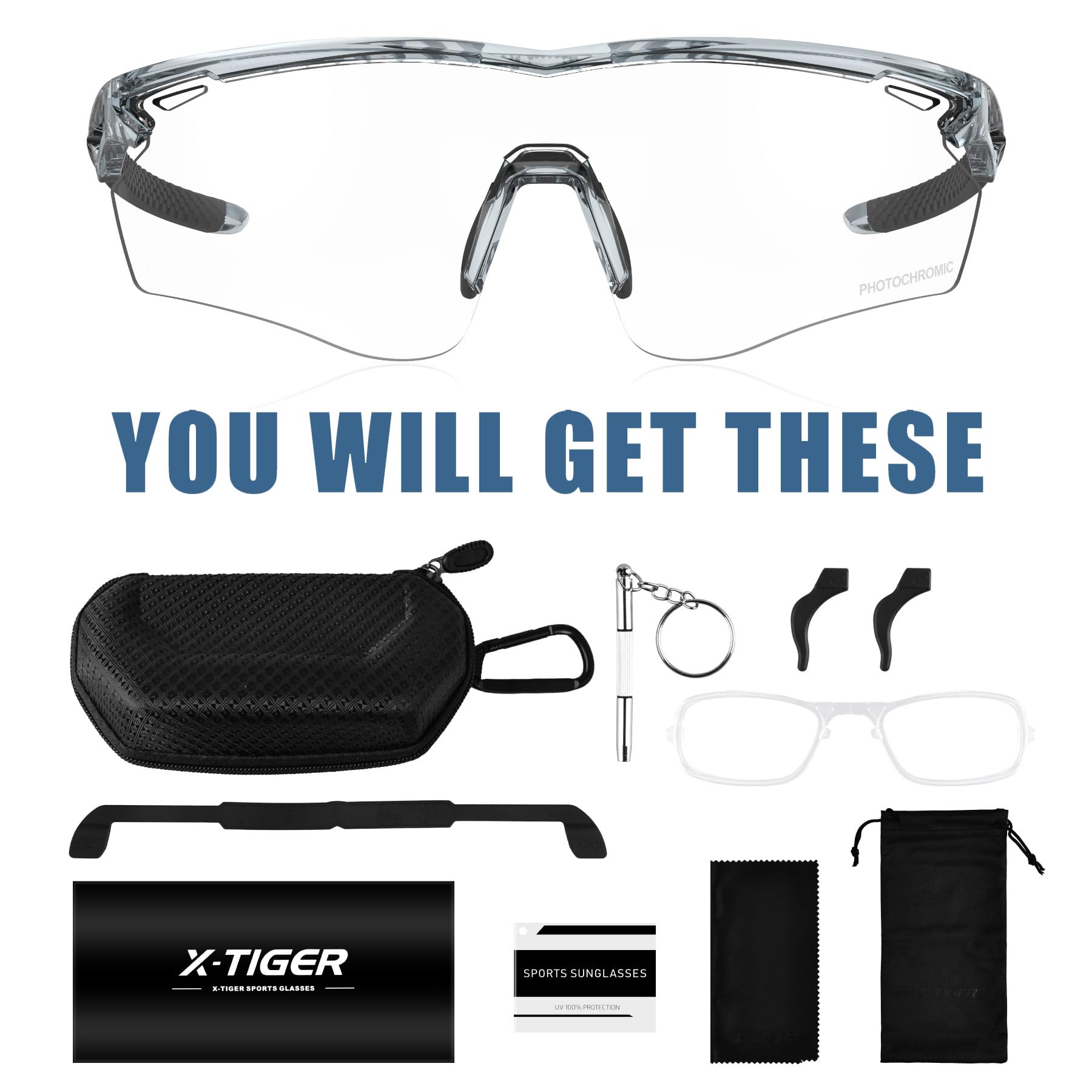 X-TIGER Photochrome Fahrradbrille Herren Damen UV400 Ideale Auto Selbsttönend Sonnenbrille für MTB, Radfahren, Outdoor Sport Hochwertige MTB Laufbrille