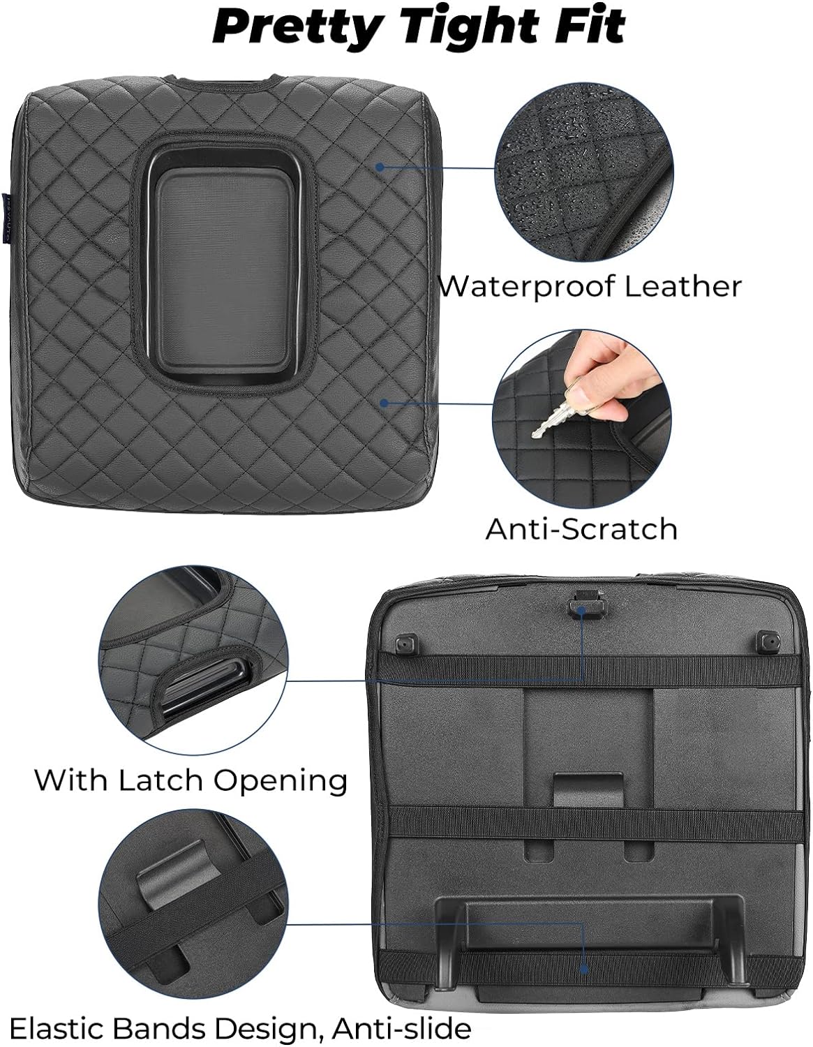 ISSYAUTO Center Console Cover Compatible with Silverado Sierra 2014-2018 with 40/20/40 Jump Seat Leather Armrest Cover (ONLY for Split Bench Seat Console)