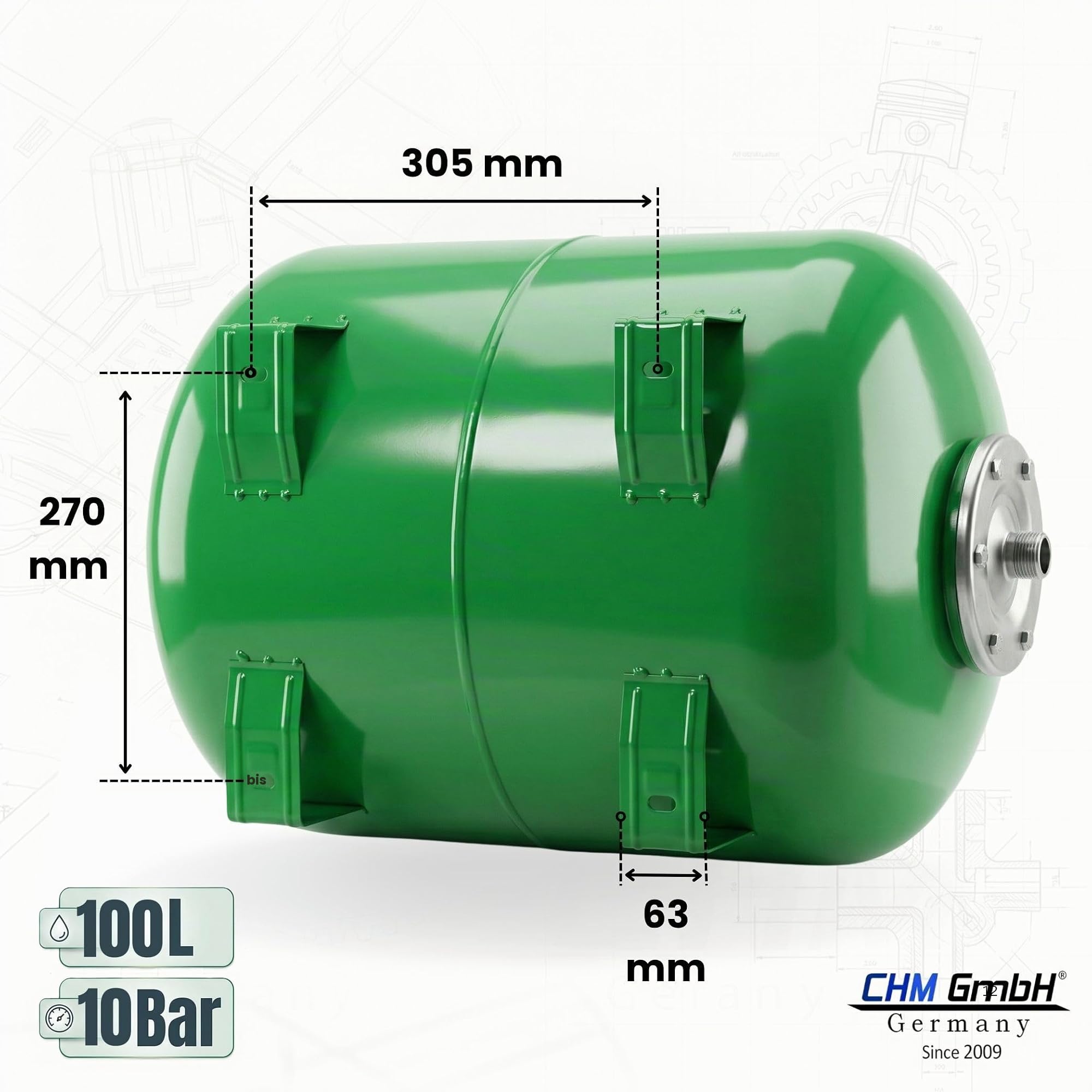 Membrankessel 100 L Druckkessel Stahltank Hauswasserwerk Druckbehälter max. 10 Bar Druck