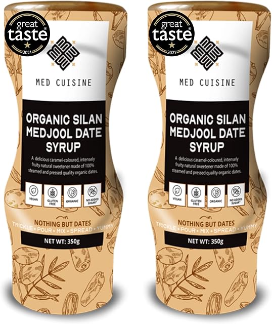 Med Cuisine Organic Silan Dates Syrup - 350GR X 2 - 100% Pure & Natural Sugar-Free Dates Syrup - Vegan, Paleo-Friendly, Non-GMO & Gluten-Free Coffee Syrup- Squeeze Bottle