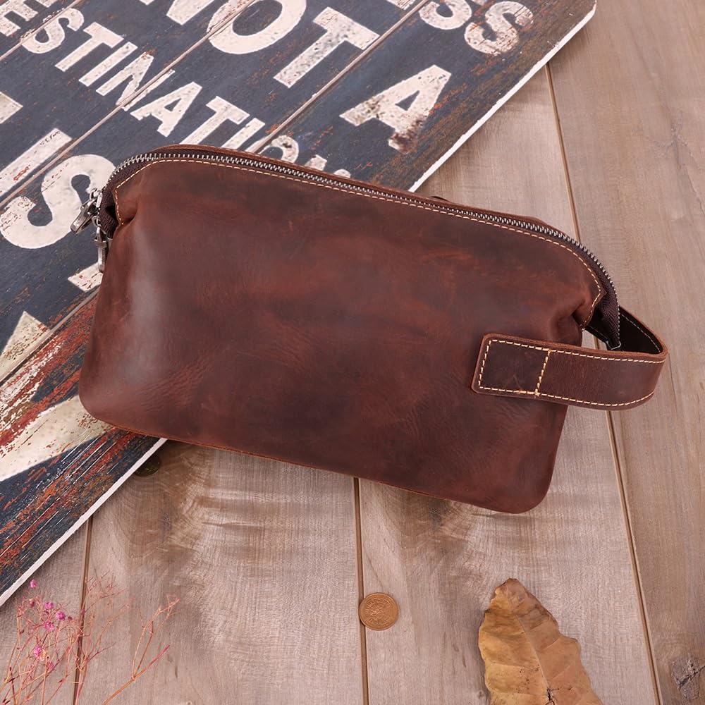 Kulturbeutel for Männer, personalisiertes Leder-Dopp-Kit for Männer, Reise-Kulturbeutel aus Leder, Dopp-Kit, Wasserabweisende Rasiertasche for Toilettenartikel und Zubehör (Grey : B)