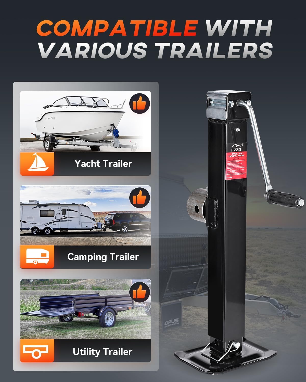 8000 lbs Swivel Trailer Jack, Weld-On Pipe Mount Tongue Jack,28.6" Vertical Travel, Adjustable Drop Leg, for Utility Trailers, Yacht Trailers, Boat Trailer Jack