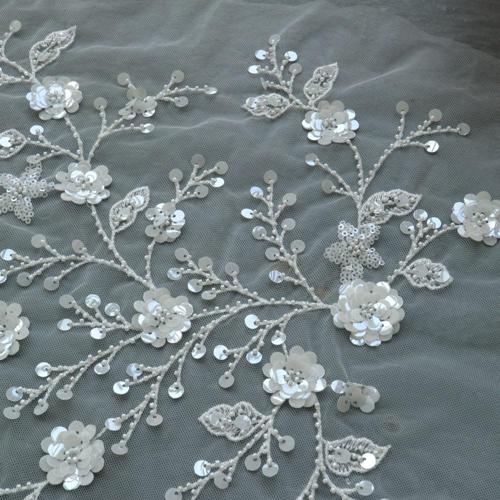 1pc Luxury Beaded Sequin Embroidery Flower lace Appliques for Wedding Dresses Rhinestone lace Applique Patches Embroidery lace parches ropa