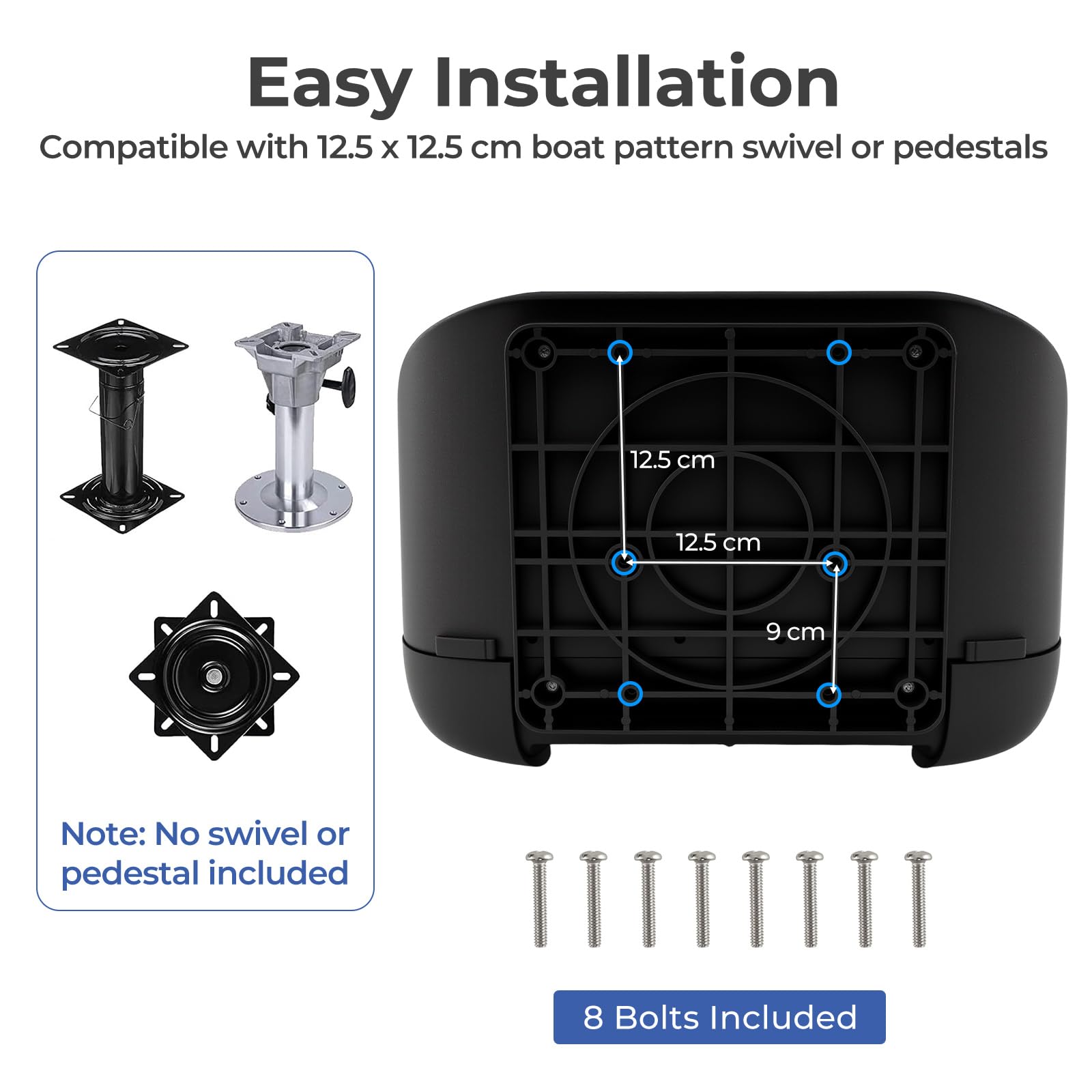 Homasis Juego de 2 Asientos Plegables para Barco, Acolchadas, Grueso, Silla deYate Ergonómico Impermeable con Respaldo Y Marco de Metal, Control para Barcos, hasta 113/150 Kg (Negro)