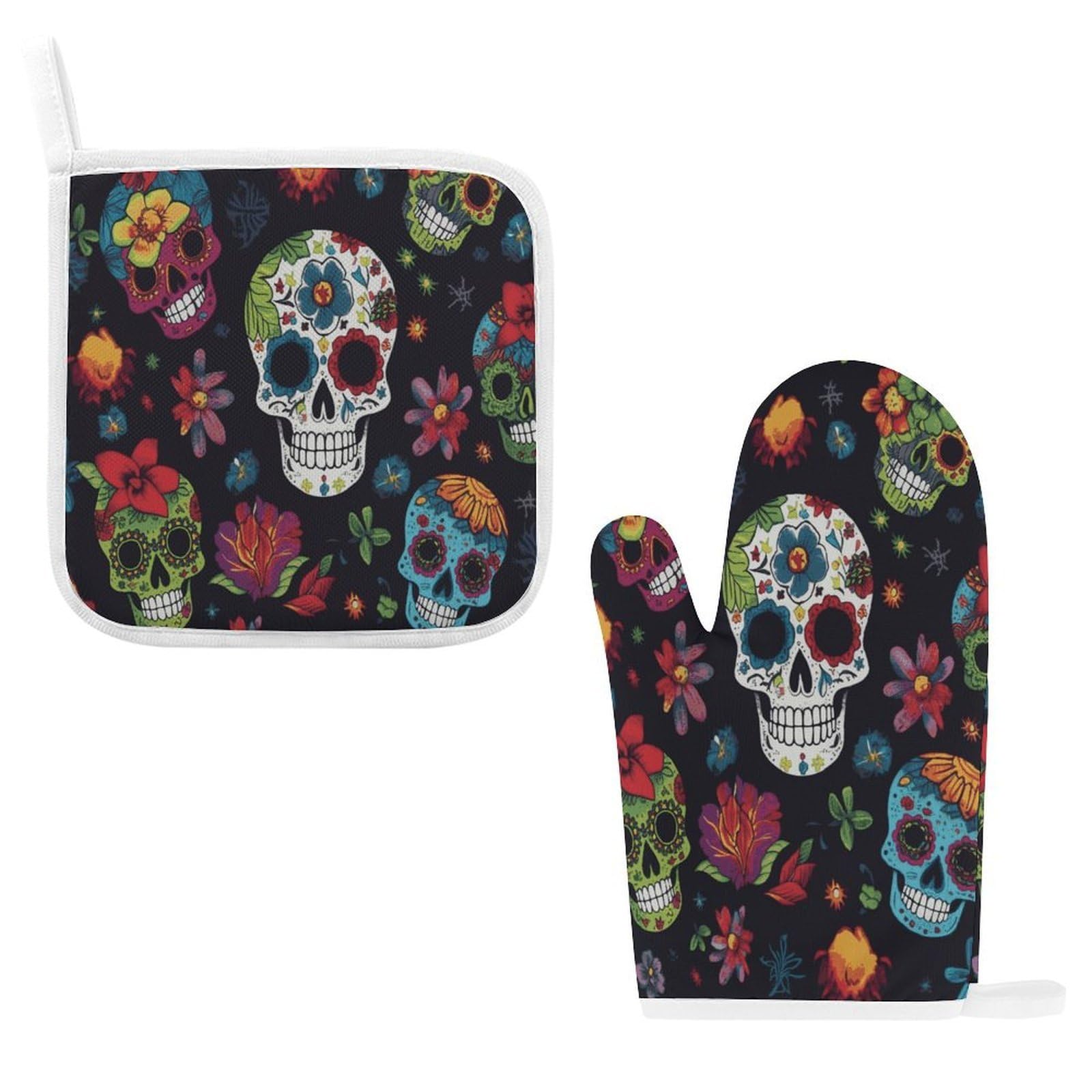 Fodpand Style Flower Cactus Sugar Skull Oven Mitts And Pot Holders Sets