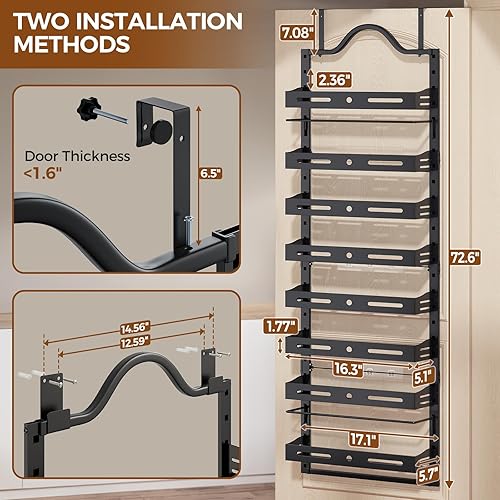 Miniatura 2 de Organizador de despensa de 8 niveles sobre la puerta, grande 2 en 1 para montaje en pared o estante de especias colgante, organizador de puerta de