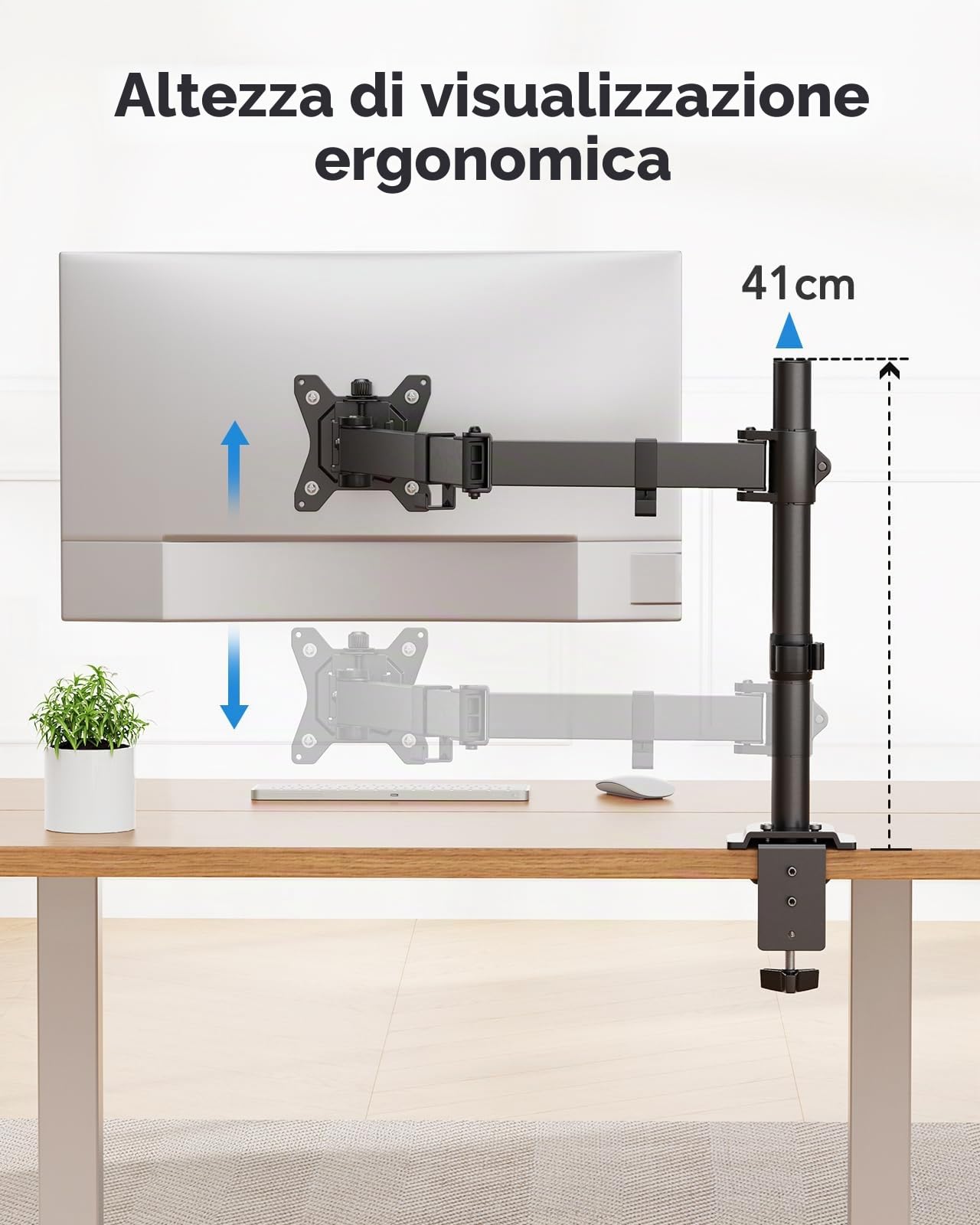 Supporto per monitor HUANUO per schermi da 13-32 pollici, inclinazione, rotazione e rotazione con regolazione dell'altezza, 2 opzioni di montaggio, VESA 75 e 100 mm