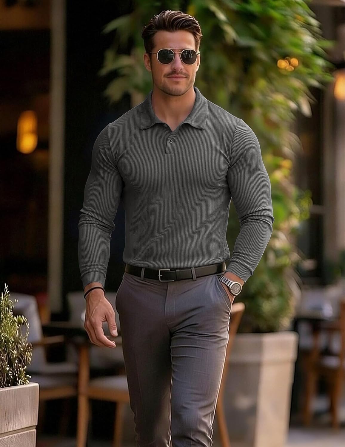 Muscle Cmdr Men's Slim Fit Muscle Polo Shirts Long&Short Sleeve Stretch Quick Dry Tee Casual Golf Athletic T-Shirts