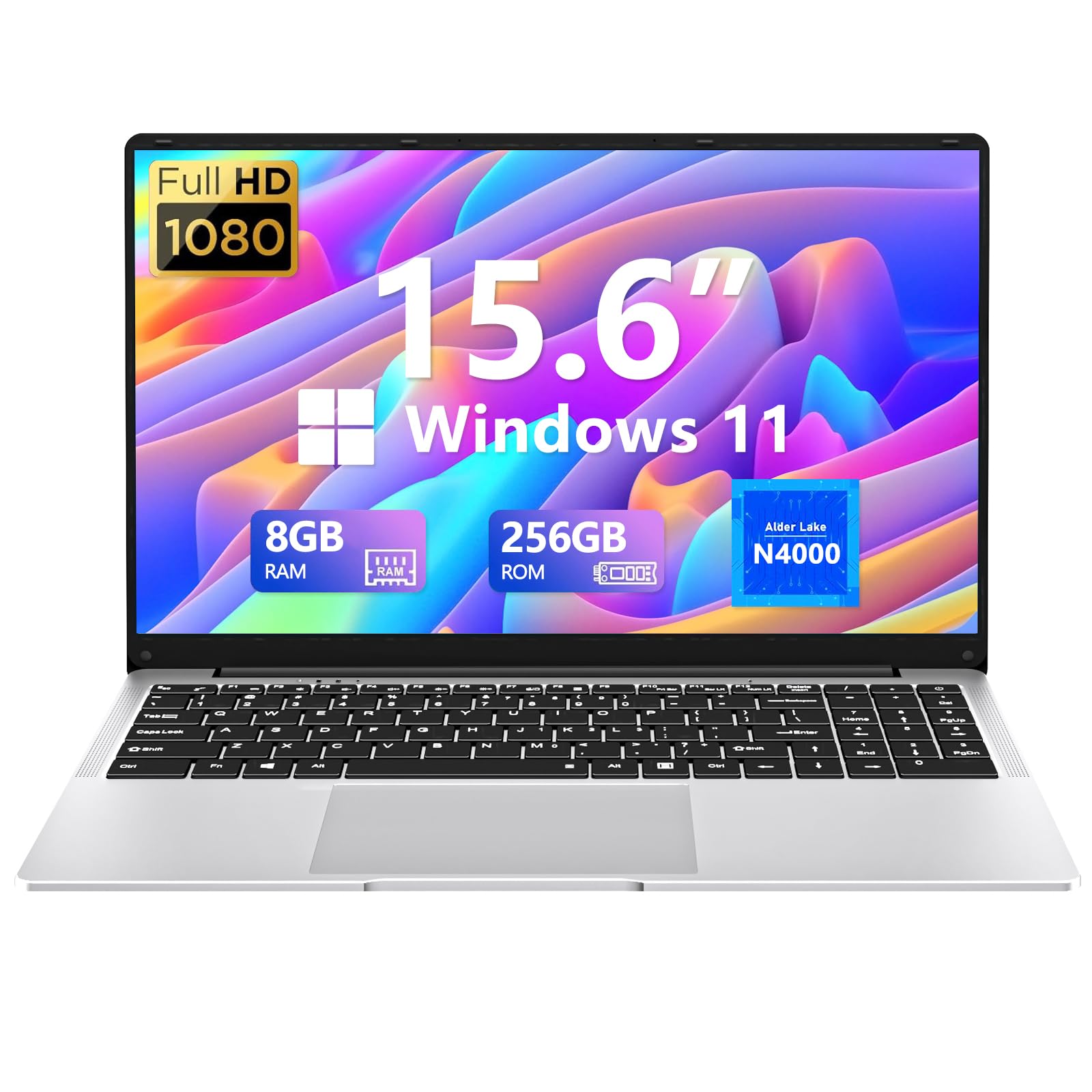 DARYUKUM PC Portatile da 15,6 pollici, notebook 8 GB RAM 256 GB SSD, laptop Celeron N4000 FHD 1080P, notebook WiFi dual-band, con mini HDMI, 2xUSB 3.0