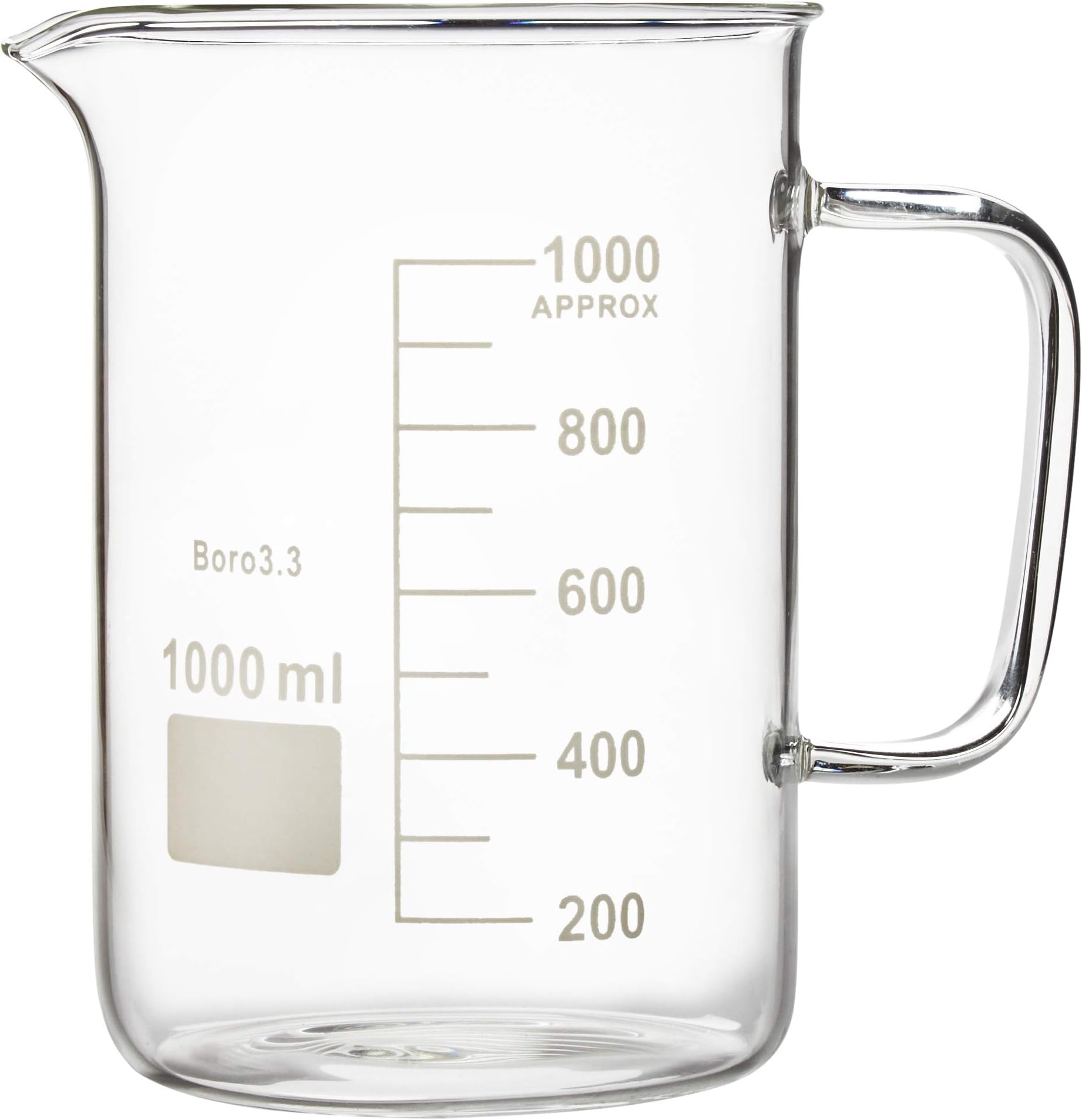 Labnique Glass Beaker with Handle, Beaker Mug with Pouring Spout, Double Graduated, 1000ml (33.8 oz / 4.2 cups)