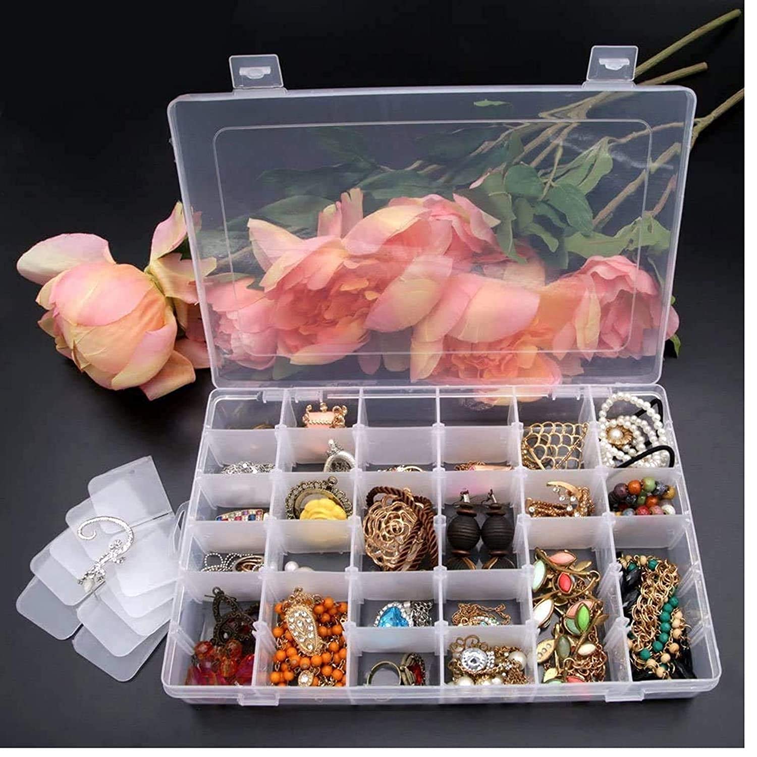 RIGOENT 36 Removable Grid Slot Compartment Divider Square Storage Box (Medium, Transparent)