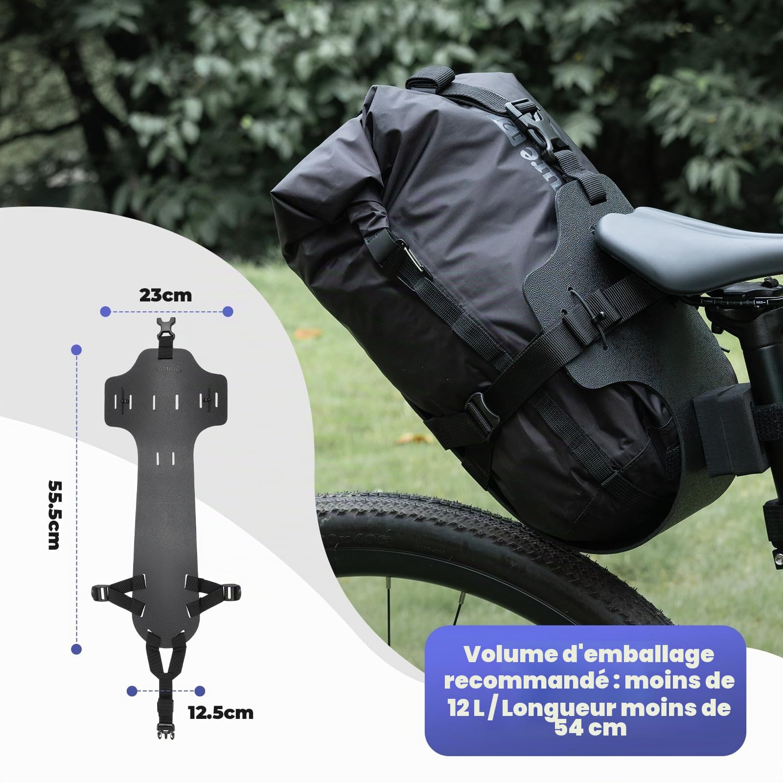 Pack Sacoches Vélo, Sac Étanche 12L Guidon/Porte-Bagages Kaki + Sacoche de Selle Étanche Noir, Compatible VTT et Route