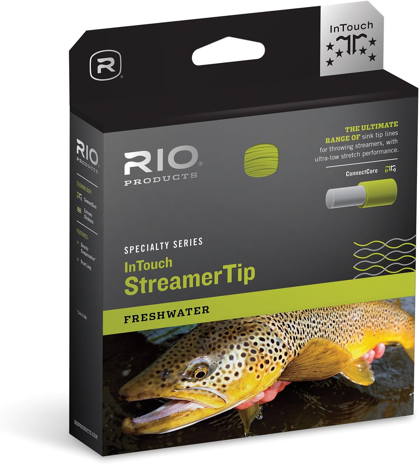 RIO Fly Fishing Fly Line InTouch Streamer tip 10' Type 6 Wf6F/S6 Fishing Line, Black-White-Pale-Green