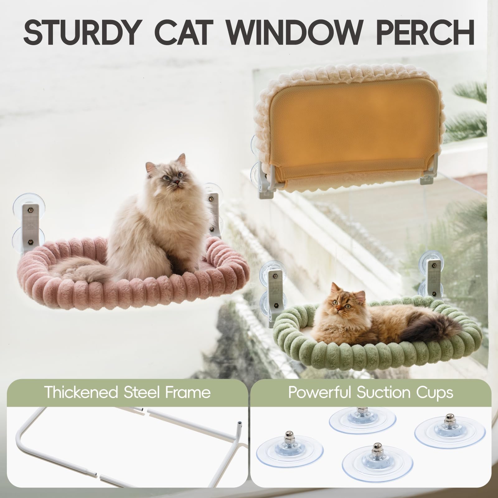 EDAGNY Elegante Amaca Per Gatti con Cuccia Reversibile e Rimovibile, Pieghevole Amaca Gatto Finestra Con telaio in Acciaio Spesso, 4 Potenti Ventose Supporta fino 18kg (verde, M)