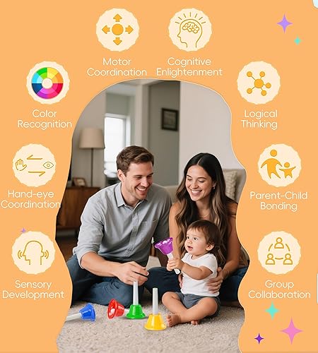 Miniatura 5 de Handbells, Juego de campanas de mano 8 notas musicales campanas con colorido cancionero para niños pequeños niños adultos escuela iglesia aula boda