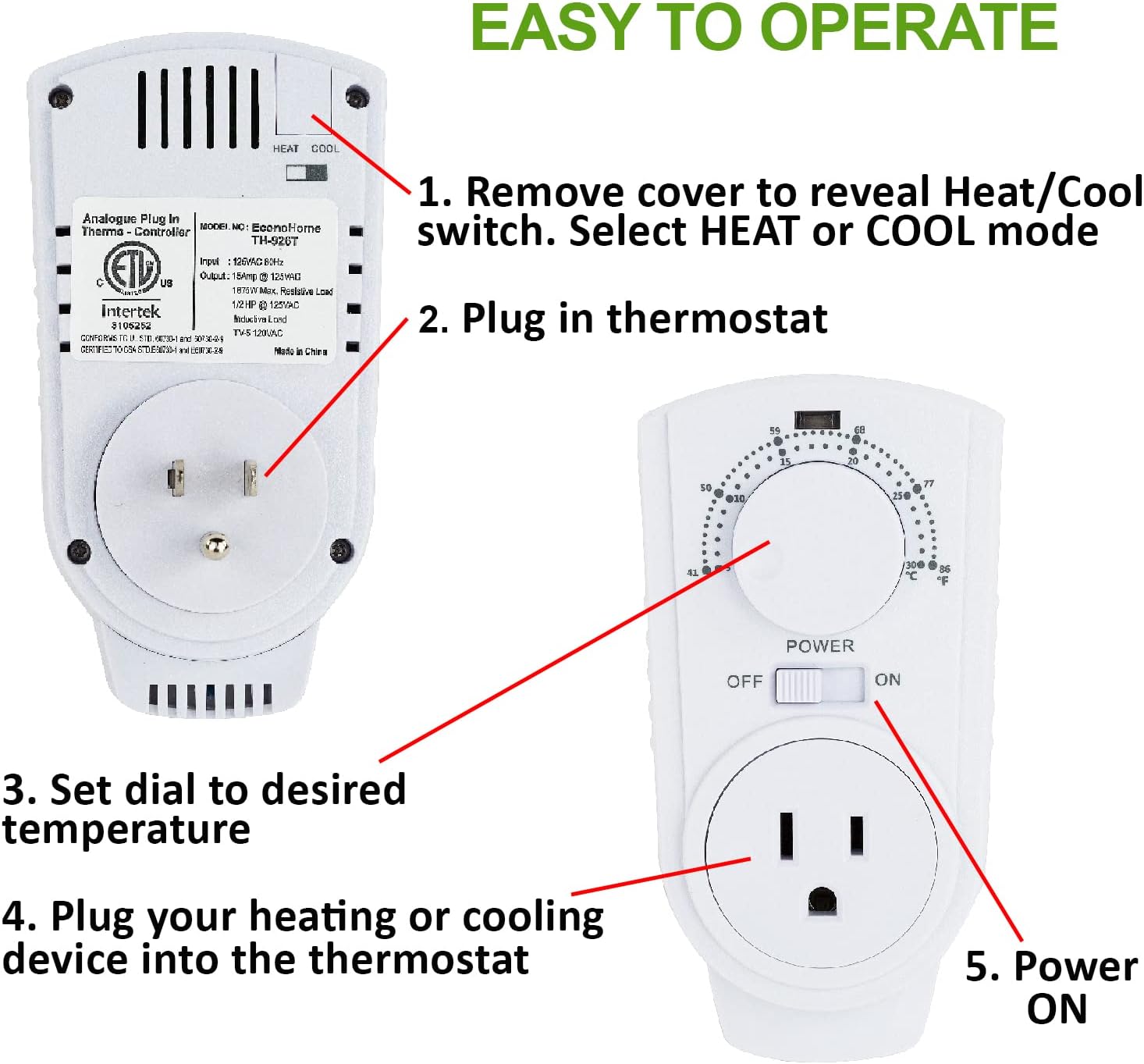 Buy EconoHome Adjustable Thermostat Universal Plugin Heating