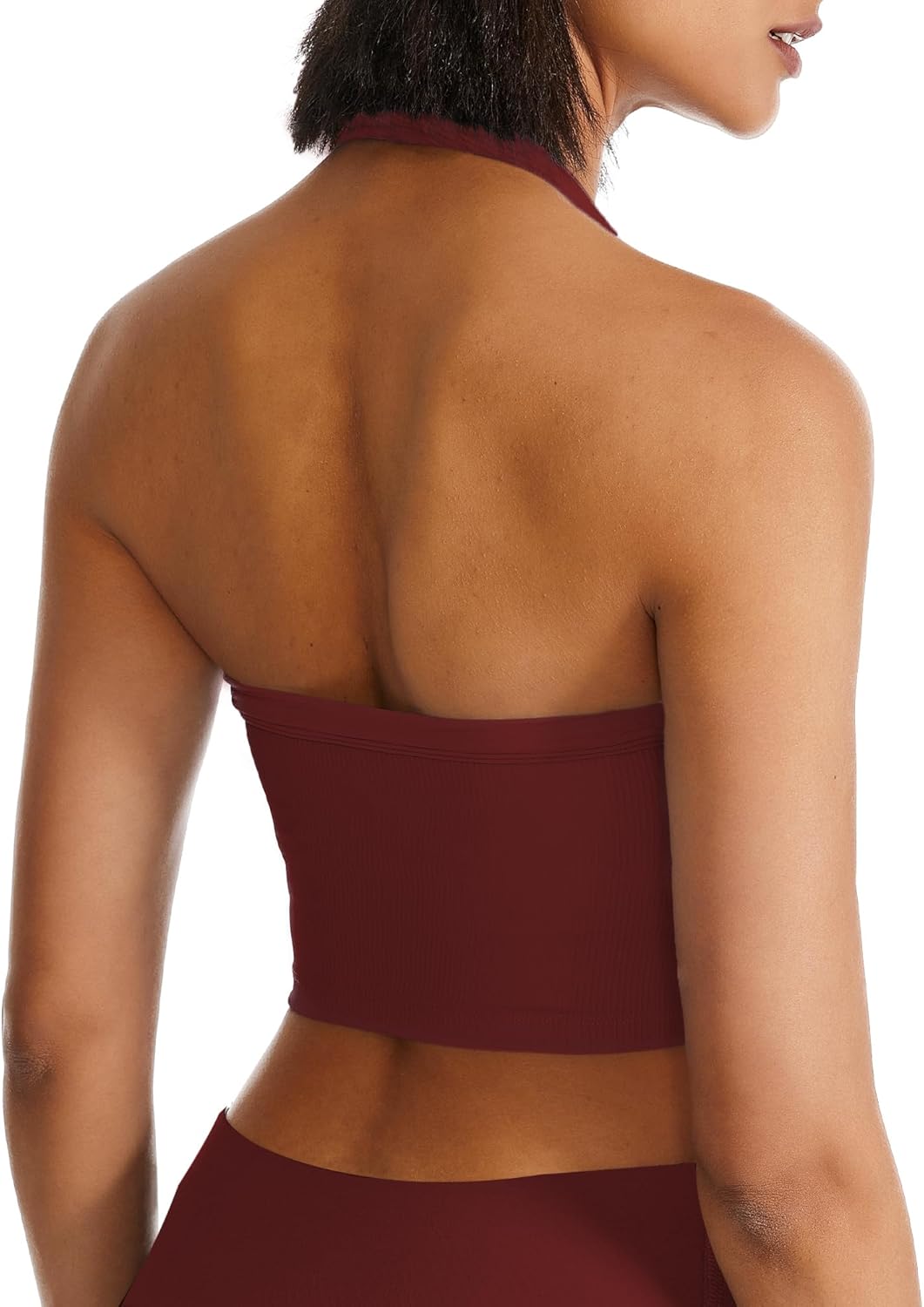 Halter Sports Bra Longline Open Back Workout Top Ribbed Crop Tank Tops with Built in Bra Gym Yoga Push Up - Image 3