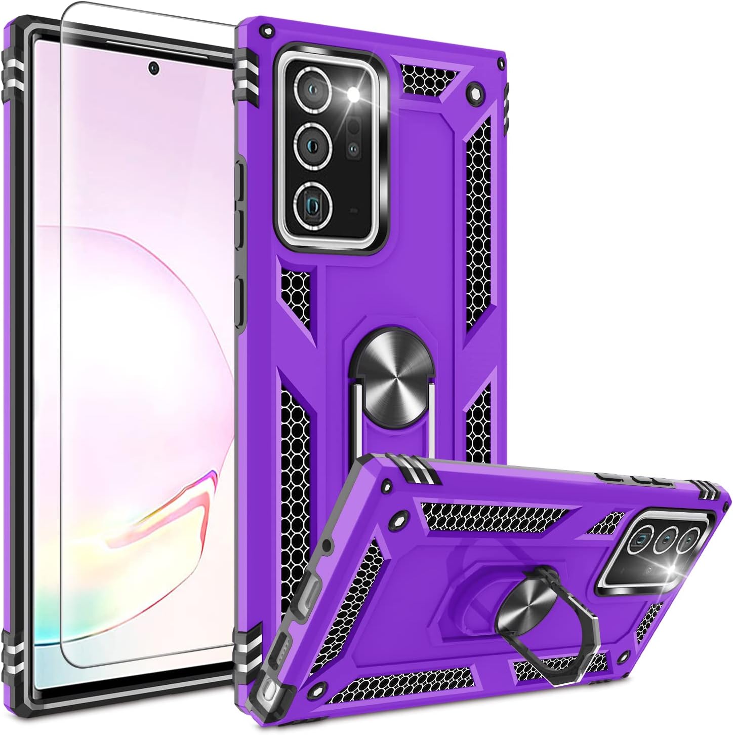 Gritup Compatible for Samsung Galaxy Note 20 Ultra Case with HD Screen Protector, Military-Grade Protective Phone Case with Magnetic Kickstand Ring for Samsung Galaxy Note 20 Ultra 5G Purple