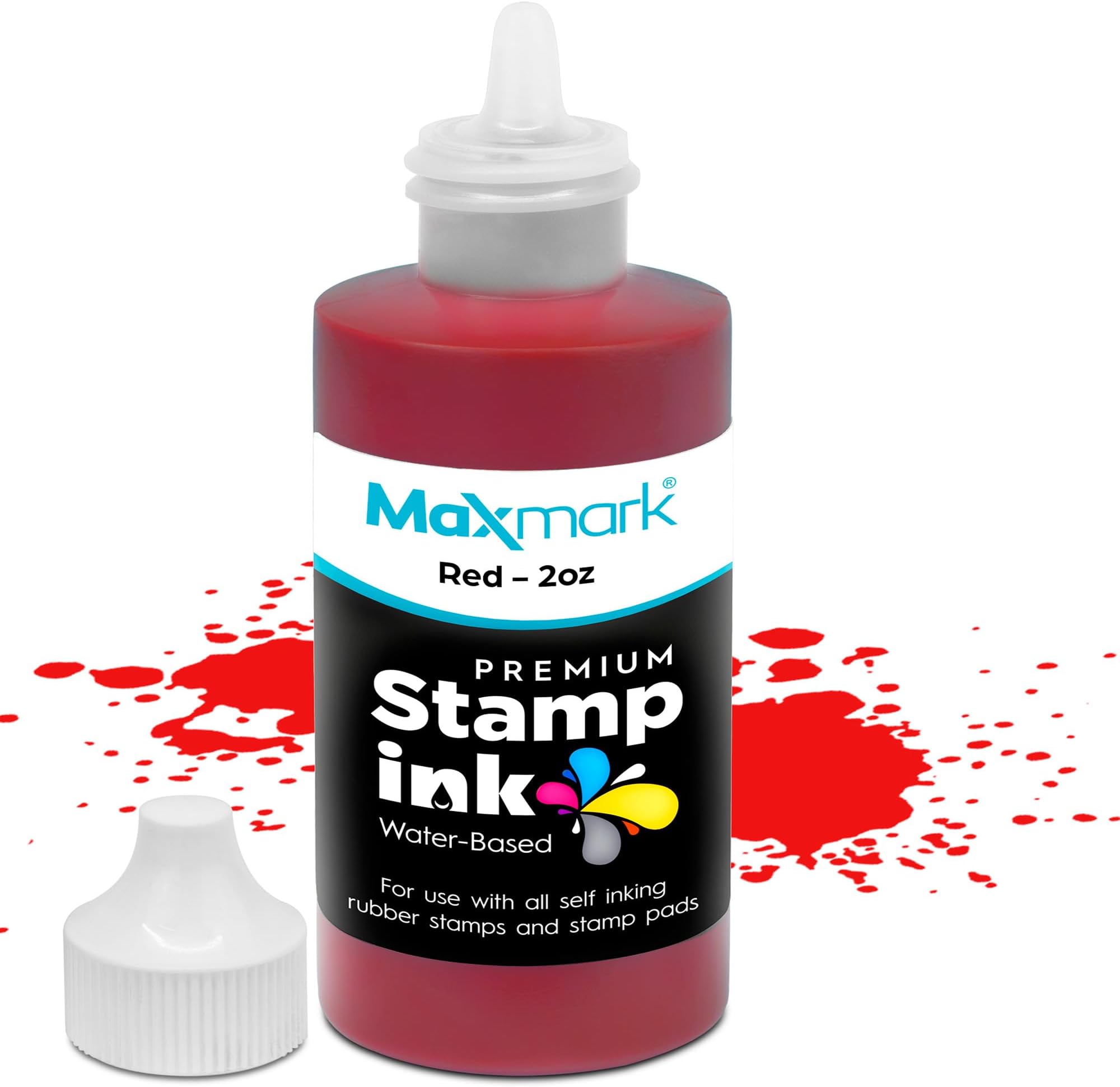 MaxMark Premium Refill Ink with Control Tip Bottle for Self-Inking Stamps, Red Color - 2 oz.