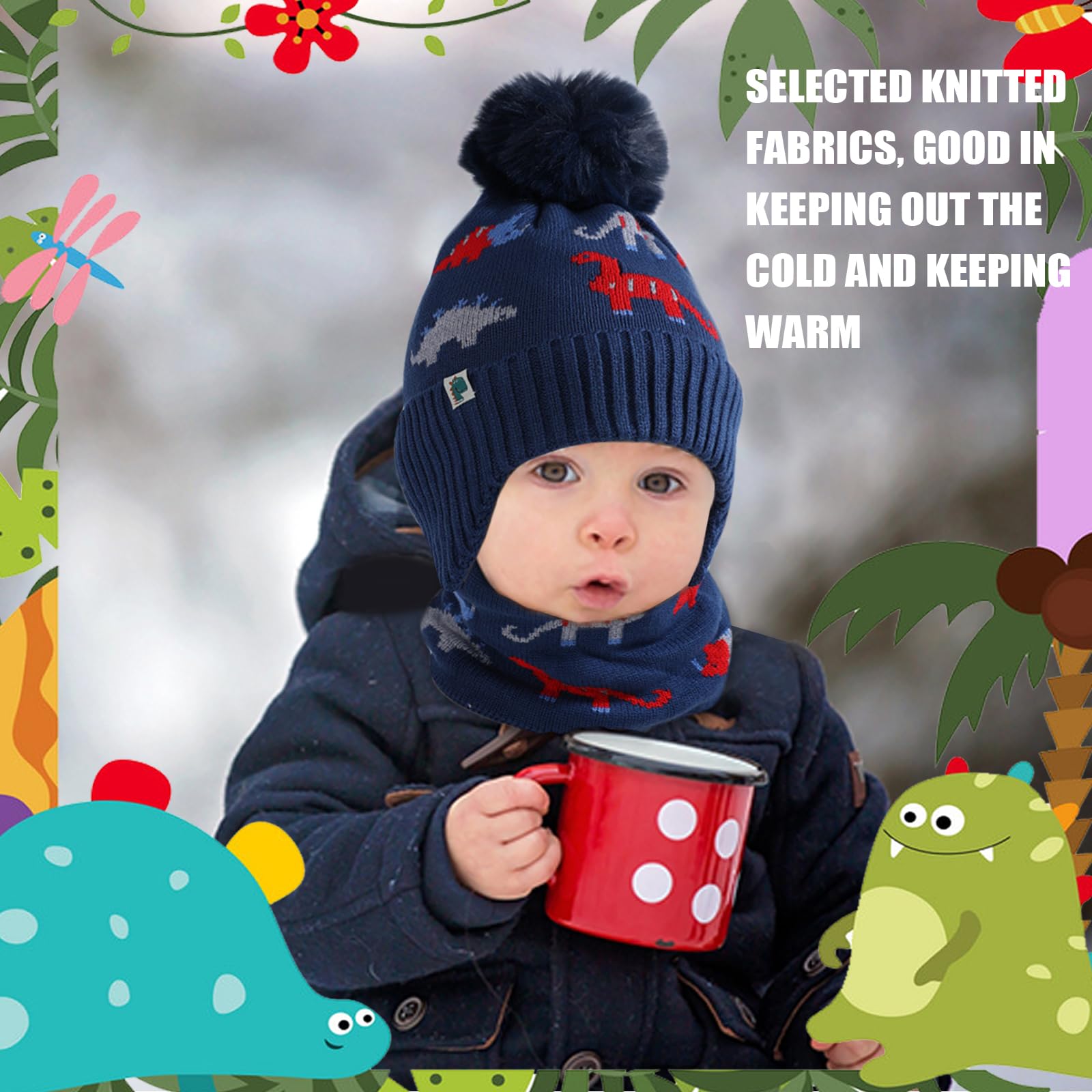 DKDDSSS Conjunto de Gorro y Bufanda Circular de Punto de Invierno para Niños - Sombrero Caliente