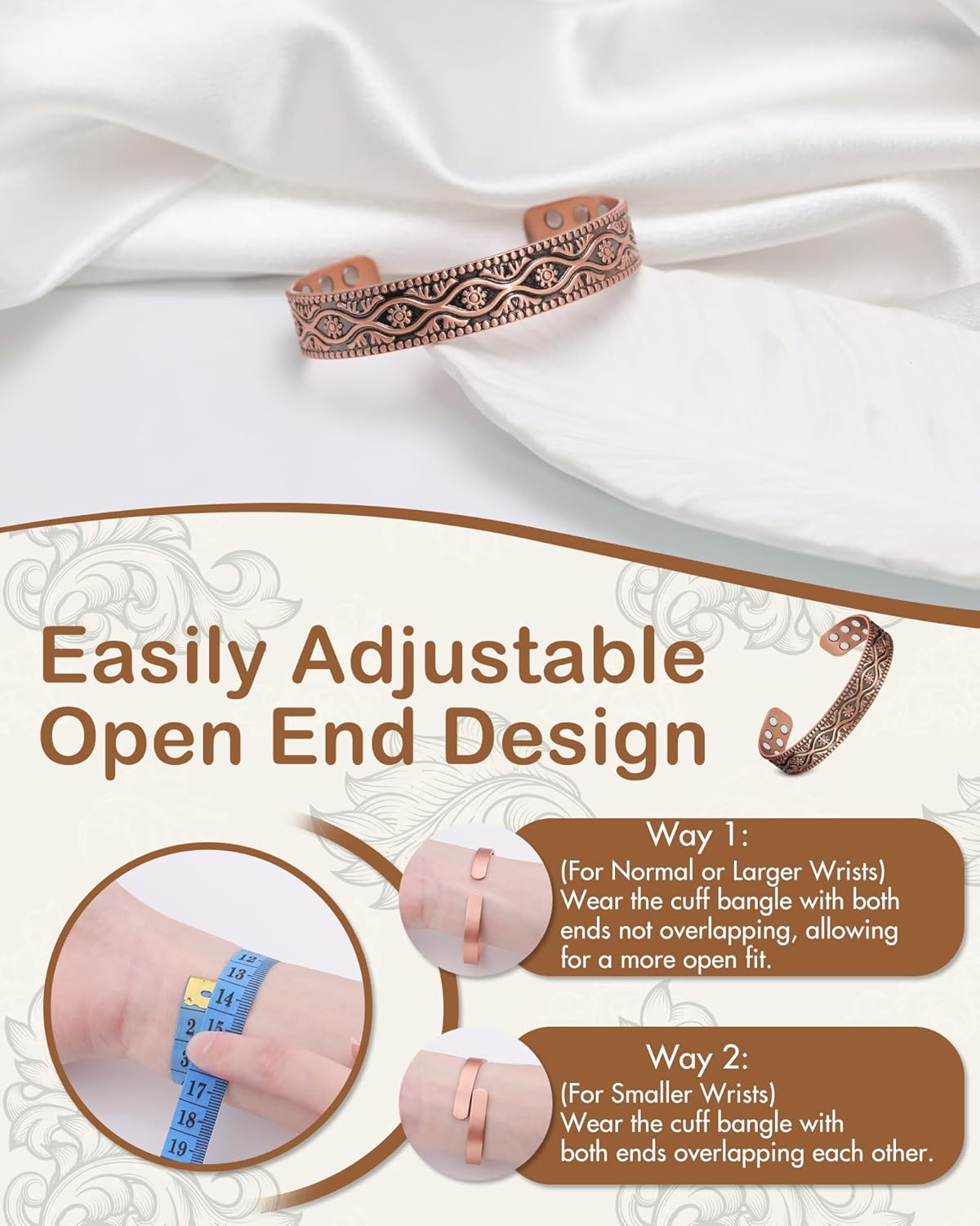 Feraco Pure Copper Bracelet for Men Women, Ultra Strength Magnetic Cuff Bangle for Men Women with 3500 Gauss Neodymium Magnets, 99.99% Copper Life Tree Jewelry, Adjustable - Image 9