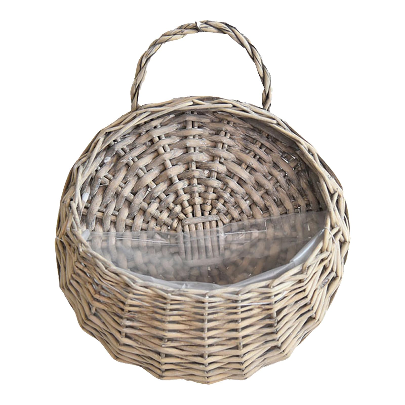 Macetero colgante de pared, cesta de mimbre hecha a mano, cesta de mimbre de ratán hecho a mano, colgador para macetas, decoración de jardín, interior y exterior, maceta de ratán grande (gris, A)