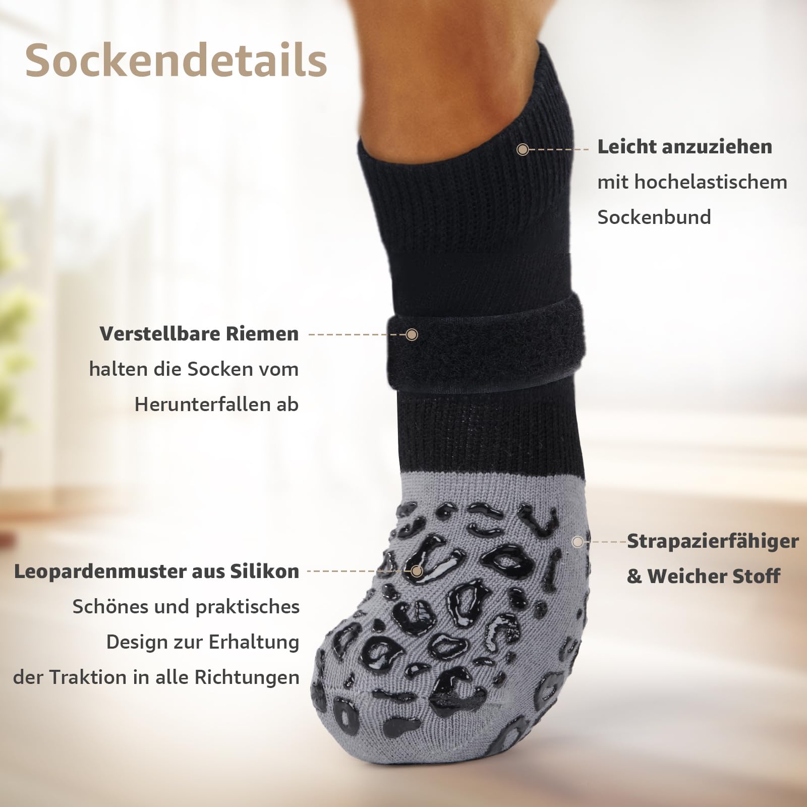 PICK FOR LIFE Dog Socks 2 works Paws Stop Licking Dogsocks with Grippers Anti-Slip Dog Boots Prevent from Licking Paws for Senior Dogs on Hardwood Floor Indoor Grey L - Image 2
