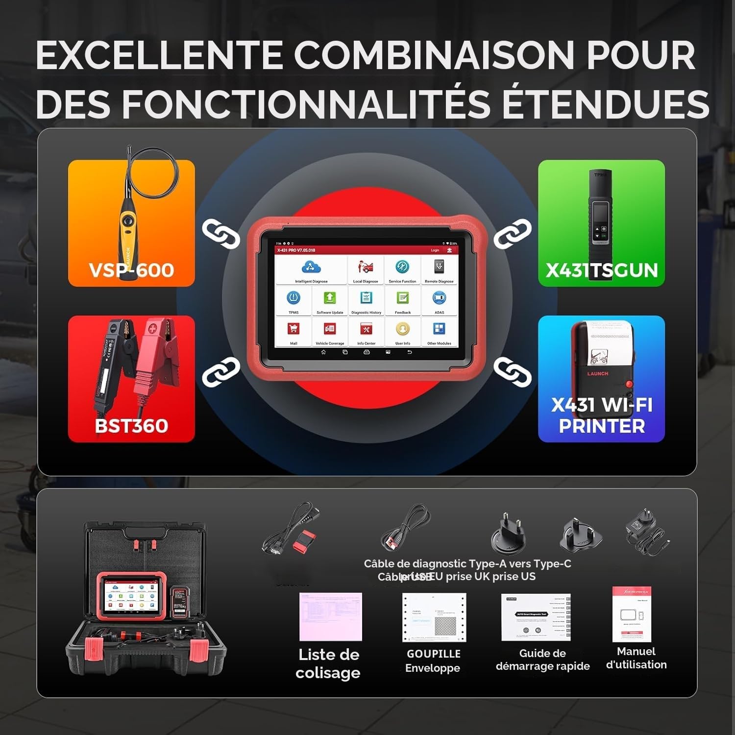 Launch X431 Pros V+ 5.0 Elite Valise Diagnostic Auto, 38+ Réinitialisation