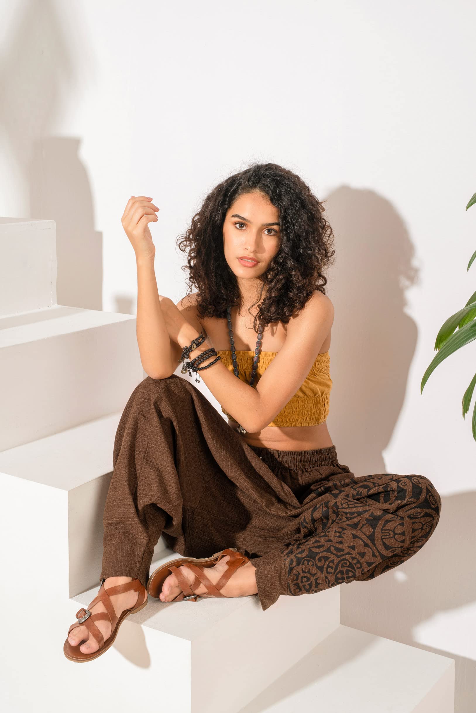 The Veshti Company Damskie spodnie haremki z nadrukiem - boho joga luźne spodnie z elastyczną talią i sznurkiem, spodnie hipisowskie