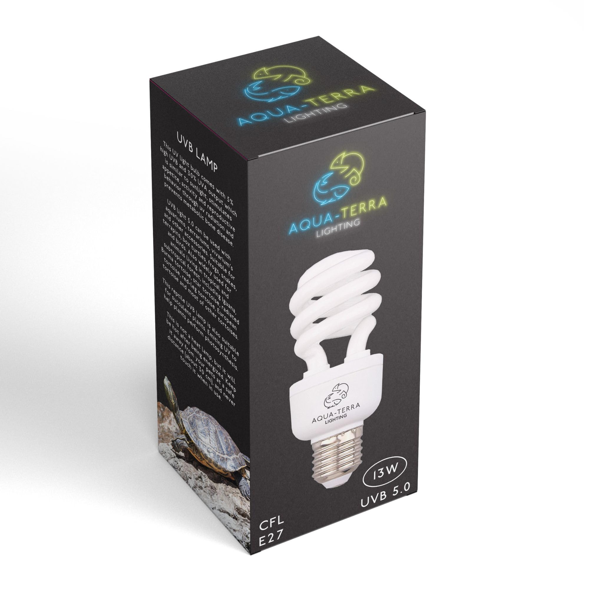 Bombilla UVA UVB tropical 5.0 de 13 W, ideal para acuarios/terrarios con terrapinas, tortugas de caja, ranas, serpientes y pájaros, base de rosca estándar E27, ideal para efecto de