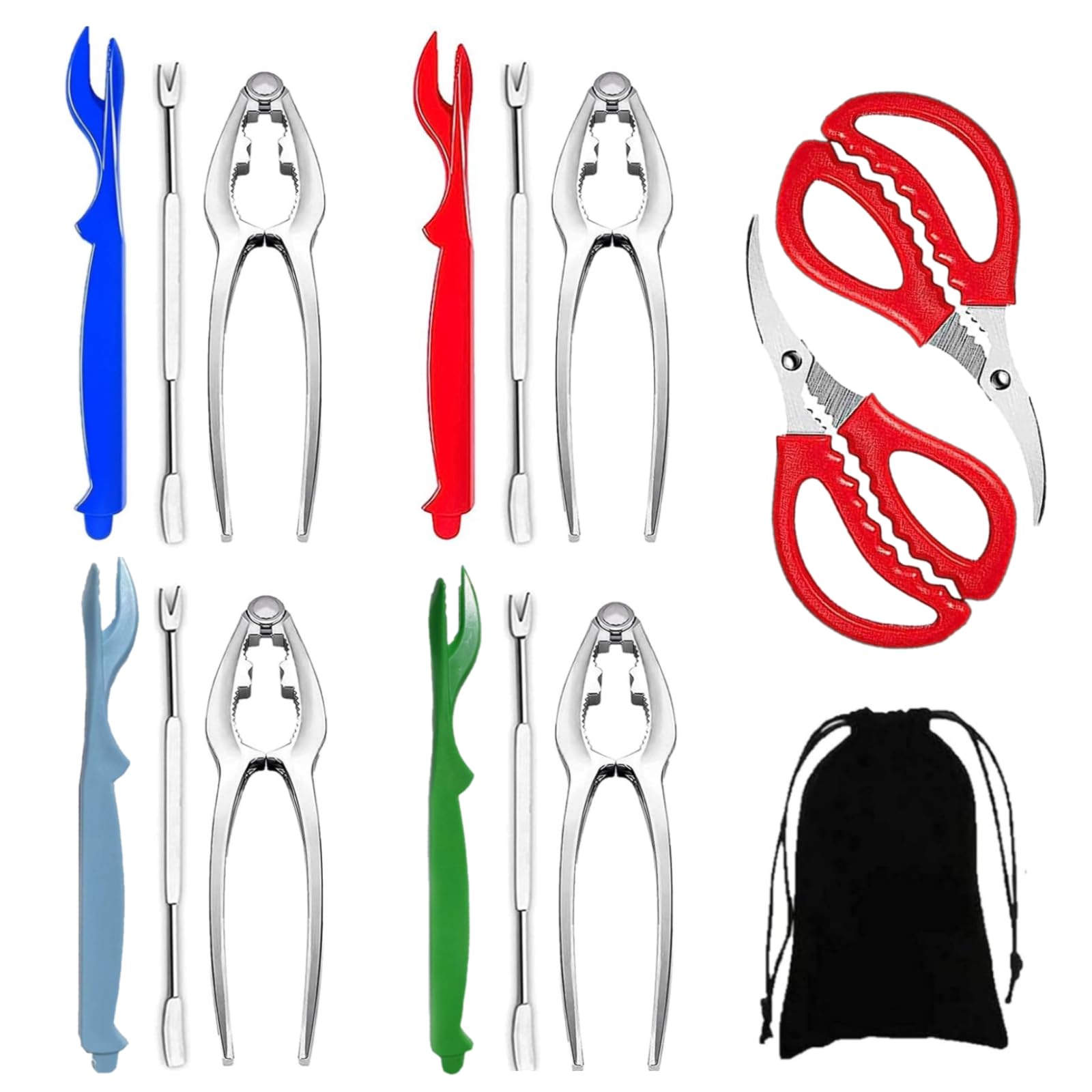 15PCS Crab Crackers and Tools Seafood Tools Set Stainless Steel Forks Opener Crab Lobster Crackers Shellfish Lobster Crab Leg Sheller Nut Crackers Dishwasher Safe