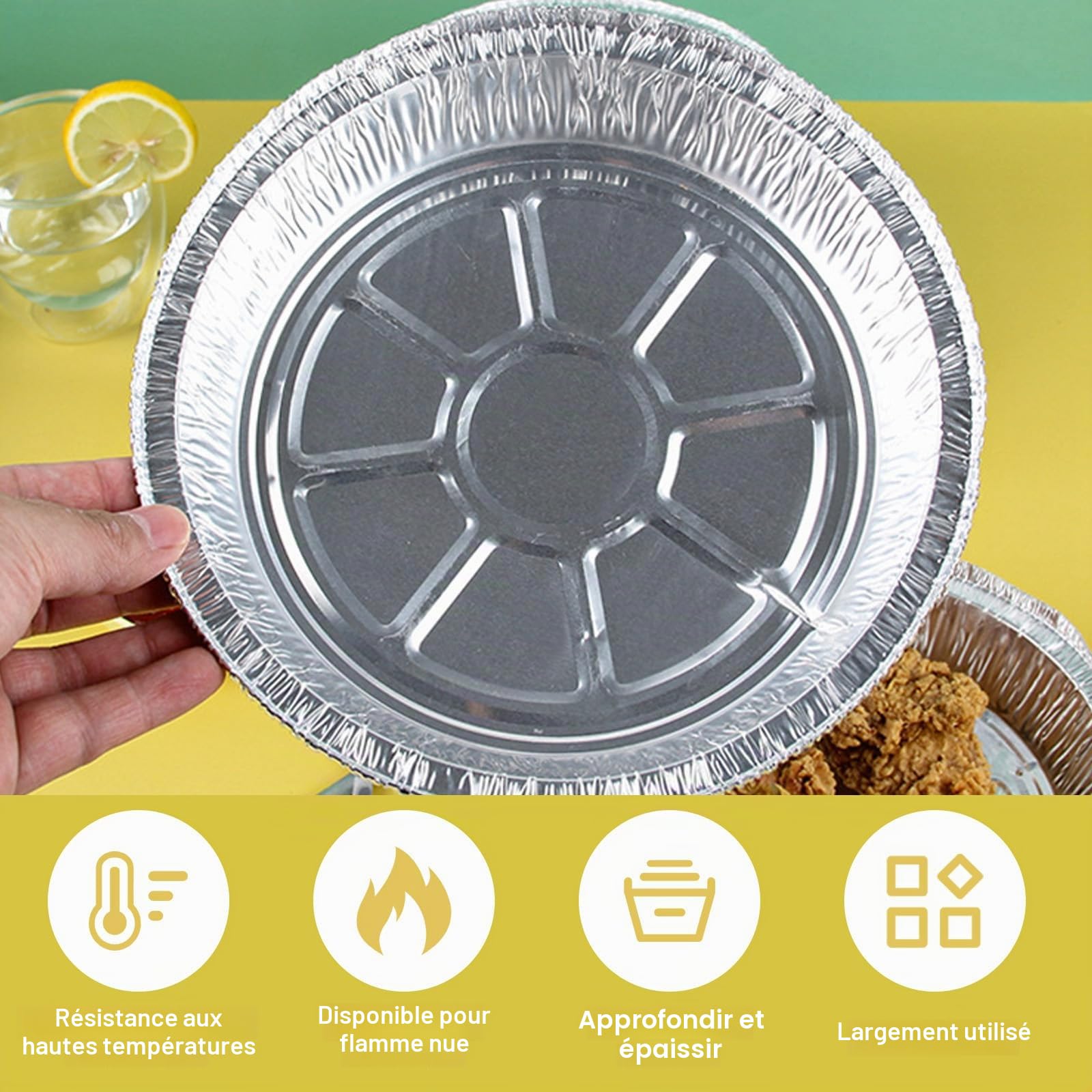 Lot de 10 moules à tarte jetables en aluminium pour la cuisson, la cuisine, le congélateur, les moules ronds en aluminium, parfaits pour quiches, tartes, tartes et plats à emporter (22,9 cm)