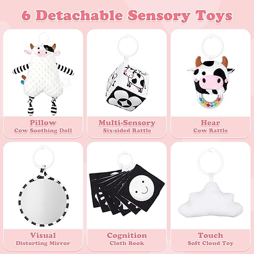 Miniatura 4 de Pink Cow - Gimnasio de juego para bebé, tapete para el tiempo boca abajo con 6 juguetes sensoriales, extra gruesa y suave para bebé, regalo de