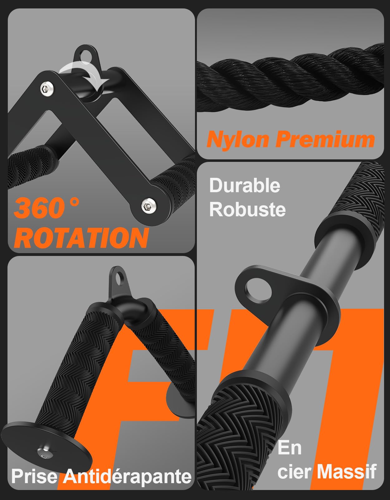 Fitarc Ensemble d'accessoires pour machine à câble, barres de tirage pour équipement de musculation à domicile, accessoire de tirage triceps pour accessoires de salle de sport à la maison