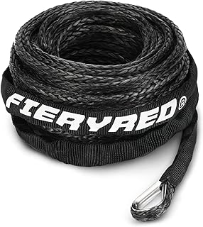 ieryRed 3/16” Winch Rope Cable,50 FT 8500 LBS ATV/UTV Synthetic Winch Rope, Winch Line Replacement with Protective Sleeve Suits for 3000 to 6000LBS Winch, Orange/Black/Grey Available