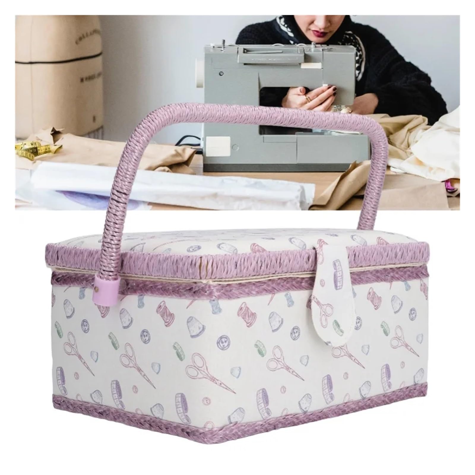 Cesta de Coser Sewing Basket Purple Fabric Crease Proof Good Elasticity Portable Durable Box