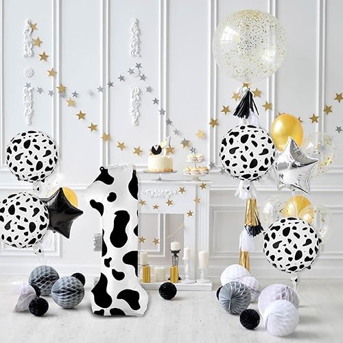 Miniatura 8 de Globos con estampado de vaca número 1, globo grande número 1 de 40 pulgadas, globos de papel de aluminio de vaca de 18 pulgadas para el primer